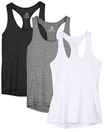 icyzone Damen Sporttop Yoga Tank Top Ringerrücken Oberteil Laufen Fitness Funktions Shirt, 3er Pack (L, Black/Gray/White)
