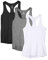 icyzone Damen Sporttop Yoga Tank Top Ringerrücken Oberteil Laufen Fitness Funktions Shirt, 3er Pack (L, Black/Gray/White)