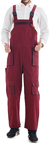 Oralidera Salopettes de travail pour Homme Multifonctionnelles Pantalon de Travail Long Salopette avec Poches Vetement Travail, Rouge, M