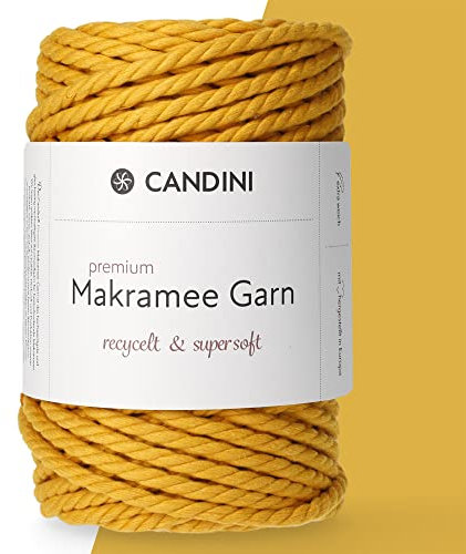 Premium Makramee Garn, 6mm, gekordelt (senfgelb)