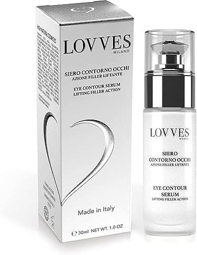 LOVVES Sérum Contorno de Ojos, Alta Cosmética Natural, Acción Relleno, Contrasta Arrugas de Expresión, Reafirma y Revitaliza la piel del Contorno de Ojos, Formato botella de cristal 30ml