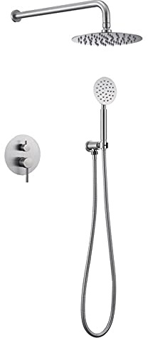 Colonne de Douche Sans Robinetterie Thermostatique Encastrable Acier Inoxydable Brossé Robinet Mitigeur de Douche Encastré Pommeau Douche Anti Calcaire Rond Ultra Mince 8 Dans La Salle de Bain
