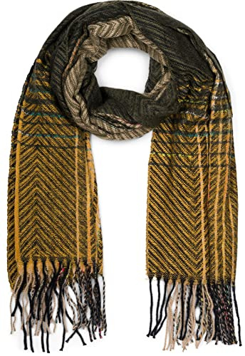 styleBREAKER Damen Feinstrick Schal Zick-Zack Streifen | 177x67 cm großes Format, 11,5 cm lange Fransen an den Enden, weich, kratzfrei, vielseitig als wärmende Stola drapierbar.