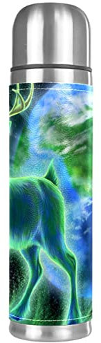 Thermoskanne mit magischem Hirsch und Erdmuster, Vakuum-isolierte Wasserflasche, kompakt, Edelstahl, Kaffee-/Reisebecher, 500 ml