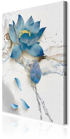 decomonkey Bilder Blumen 40x60 cm 1 Teilig Leinwandbilder Bild auf Leinwand Vlies Wandbild Kunstdruck Wanddeko Wand Wohnzimmer Wanddekoration Deko Abstrakt Aquarelle Natur Vogel Blau