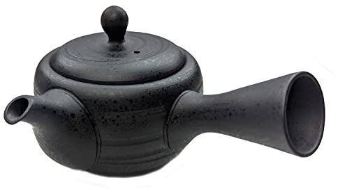 Kyusu Japanische Teekanne aus Keramik 200 ml, Keramik Kyusu mit Seitengriff und Edelstahl Teesieb, Einhand-Teekanne für Grüntee Zubereitung, Charcoal
