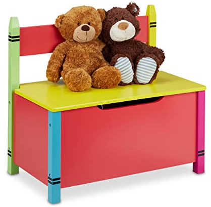 Relaxdays Kindersitzbank mit Stauraum, Kinder Truhenbank, HBT: 54,5 x 60 x 35 cm, MDF, Spielzeugtruhe mit Deckel, bunt