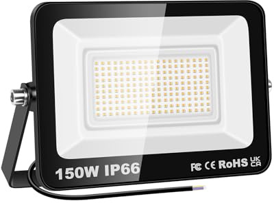 PICAA 150W LED Flood Lights Outdoor, Super Bright Security Lights, IP66 Waterproof Floodlight, Warm White (3500K) Wall Light, Perfect for Garden, Yard, Garage, Patio,Warehouse, Parking Lot