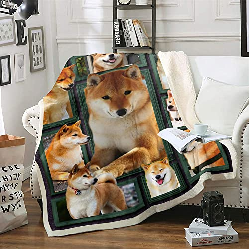 Treer Kuscheldecke Flanell Decke Überwurf - 3D Hund Druck Wohndecke Weiche Mikrofaser Fleecedecke als Sofadecke, Couchdecke, Sofaüberwurf, Bettüberwurf, Tagesdecke (Shiba Inu,150X130cm)