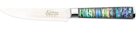 Katana Saya Pearl 4-teiliges Steakmesser-Set – VG-10-Damaststahl mit hohem Kohlenstoffgehalt für extreme Robustheit und Schärfe – Acrylgriff mit Abalone-Muster