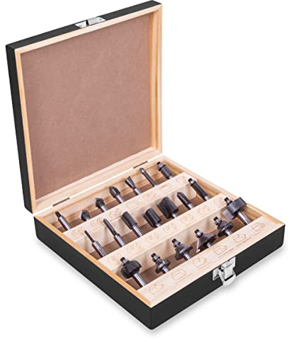 VONROC Set di punte per fresa verticale - acciaio inossidabile YT9 - diametro gambo 8 mm - 20 pz. | In valigetta di legno