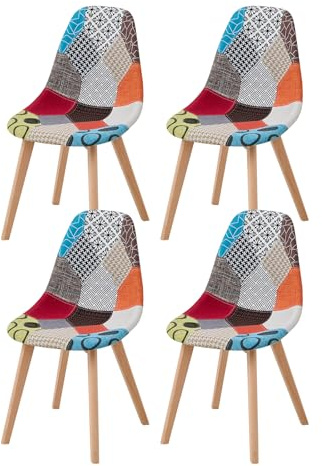 HJhomeheart Dining Chairs Set of 4, Multicolor Patchwork Dining Chair, Fabric Chair with Solid Wood Legs for Dining Room, Living Room (Red01)