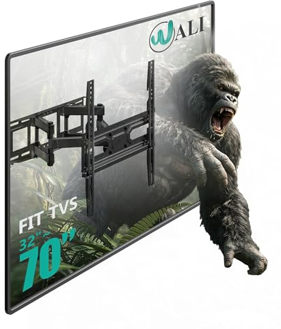 WALI Full Motion TV Wall Mount for 32–70 Inch TVs – Dual Articulating Mount with Swivel, Tilt & Extension | VESA up to 400x400mm | Fits 12/16 Wood Studs | Holds Up to 88 lbs