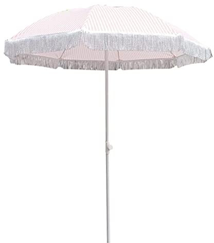 YFZNWHX Parasol À Pompon Rose Et Blanc, Parasol De Jardin Vintage, Parasol Rond De Loisir, Parasol De Plage Pliable Et Portable, Parasol De Camping, sans Base.