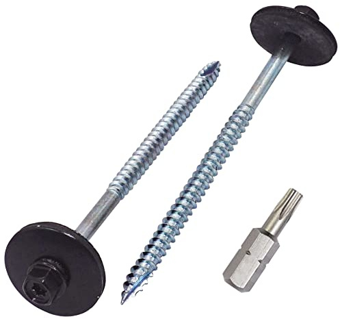 SKIR'CO (10 piezas) Tornillos para techos pintados, tornillos para madera de 5,5 x 100 mm con arandelas de EPDM hexagonal (Negro intenso, RAL 9005)