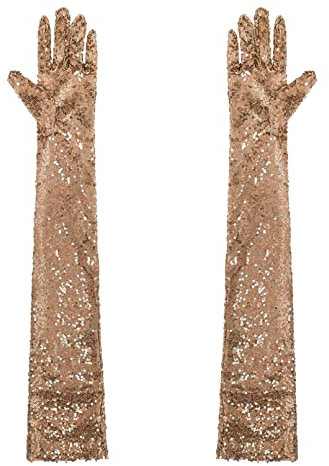 TiaoBug Damen Glänzend Pailletten Handschuhe Vollfinger Festlich Lange Abendhandschuhe Braut Armstulpen Party Hochzeit Fäustlinge Rose Gold Einheitsgröße