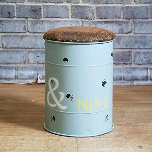 American Retro Style Iron Bucket Storage Stool Creative Bar Stool Utility Rest Stool Round Bucket Sofa Stool Bar Living Room Entrance Bar Counter Gray (Lightblue)