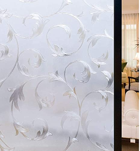 rabbitgoo 3D Fensterfolie Blickdicht Sichtschutzfolie Milchglasfolie Statisch selbsthaftend Klebefolie Dekofolie Buntglas Anti-UV Sonnenschutz Blumen für Badezimmer Küche Glasaufkleber Büro 90x300cm