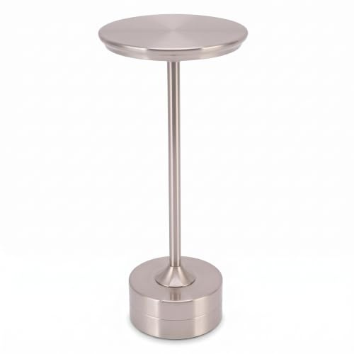 Trådlös bord uppladdningsbar, bärbar USB metall skrivbord, 3 nivåer ljusstyrka LED metall USB-bord för restaurang sovrum utomhus bar kafé (silver)