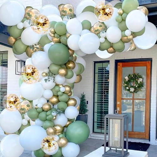 Luftballon Girlande Grün, Olive Grün Ballon Girlande, Grün Gold Weiß Paillette Luftballons Geburtstag für Geburtstag Deko