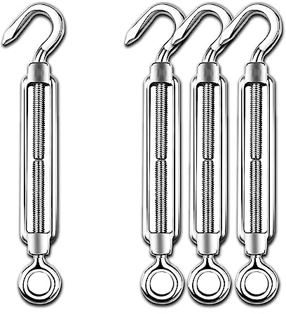 SMTUNG 304 Stainless Steel Hook & Eye Turnbuckle Light Duty Wire Rope Tension (M6 4pack)