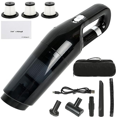 kyaoayo Aspirateur de voiture puissant, avec batterie, 10 000 PA, rechargeable par USB, portable, léger, avec filtre lavable, pour voiture, maison, cuisine, noir