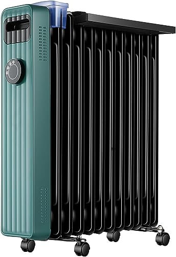 RRraw Scaldabagno Radiatore Riempito ad Olio da 2000 W, 13 Alette – Riscaldatore Elettrico Portatile con stendibiancheria, 3 impostazioni di Calore, Protezione da surriscaldamento e ribaltamento R