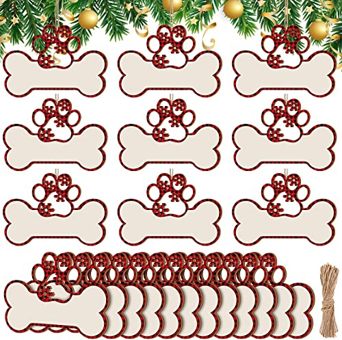 Weihnachtliche Hundeknochen-Ornamente aus Holz, Hundepfotenabdruck, zum Aufhängen, Ornament, Holz, DIY Handwerk mit individuellem Namen für Baum, Heimdekoration, Geschenk für Tierliebhaber (warmes
