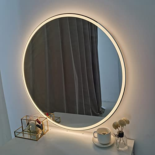 WhfPs LED-Badezimmerspiegel, Acryl-Spiegel mit Hintergrundbeleuchtung und Beleuchtung für den Waschtisch, IP54 wasserdichter CRI90+-Wand-Make-up-Spiegel (Farbe: warmes Licht, Größe: 70 cm (28 Zoll