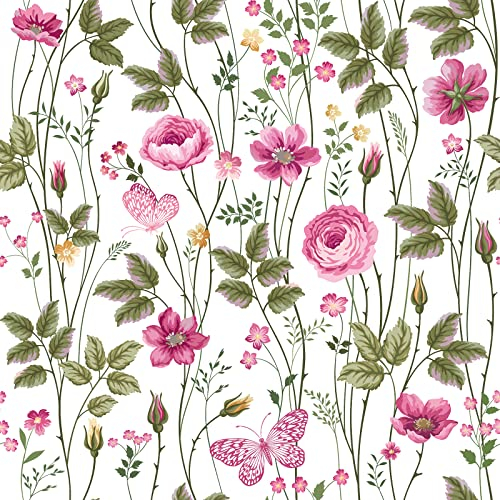 CRE8TIVE Tapete zum Abziehen und Aufkleben, botanische Wohnzimmer-Dekoration, Art-Deco-Vinylfolie für Möbel, Rosa Rose, 61 x 300 cm