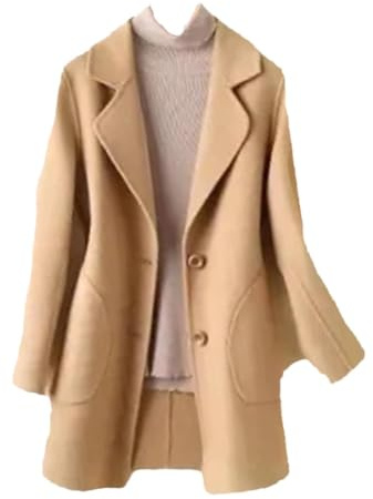 Vsadsau Women's Cashmere Coat Autumn And Winter Mid-Length Solid Color Single-Breasted Jacket khaki9 L