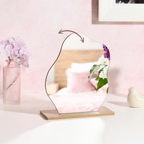 Wave Brands | Miroir de maquillage inclinable | Cosy Mirror | Verre véritable | Décoration de coiffeuse | Miroir asymétrique au design nuages en bois | Miroir de table