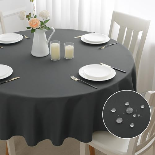mosayt Tischdecke Rund 140 cm Abwaschbar Leinenoptik Tischtuch Lotuseffekt Leinendecke Fleckschutz Tischwäsche Grau für Esszimmer, Garten, Hochzeiten