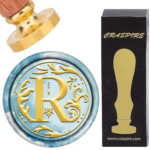 CRASPIRE Retro-Alphabet-Wachs-Siegelstempel, Initialen, Vintage, 26, Buchstaben, AZ, 25 mm, Abnehmbarer Messingkopf, Holzgriff Für Umschläge Einladungen, Geschenkverpackungen, Dekoration (Buchstabe R)