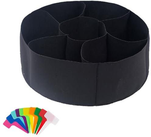 Hochbeete für Garten Stoff, 7 Zellen Hochbeet Pflanzsack Tasche für Pflanzen Pflanzbeutel Rund, mit Pflanzenstecker zum Beschriften - Ø90cm Höhe 30cm - Beet für Balkon Terrasse und Garten, Schwarz
