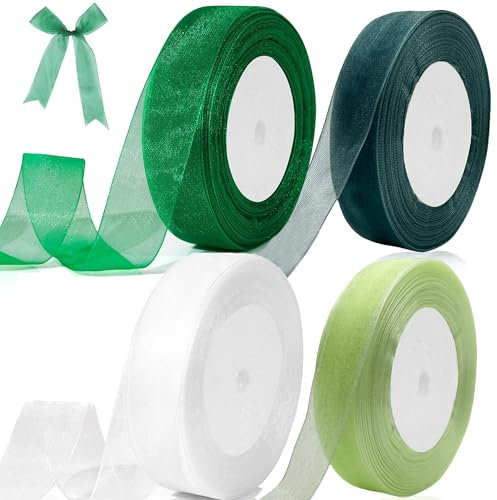 4 Rollen 45m Chiffon Ribbon, 22mm Breit Geschenkband hochzeit satinband geschenkband grün organzaband Schleifenband Chiffonband Dekoband für Geschenkverpackung Hochzeitsdekoration (Grün)