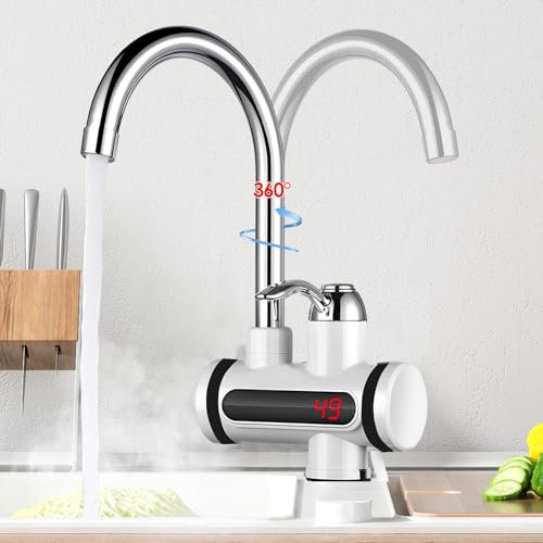 Electric Hot Water Faucet, 220V Electric Instant Hot Water Faucet with LED Digital Display, Kitchen Rapid Heating Kitchen Bathroom Faucet Water Heater, Suitable for Kitchen, Bathroom, Washroom