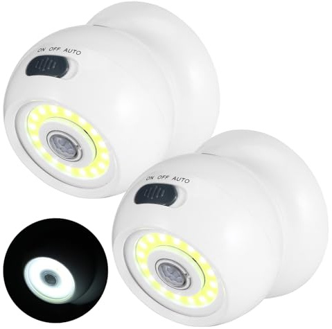 ZONJIE Lot de 2 veilleuses LED avec détecteur de mouvement, 360° pour l'intérieur, lampe de toilette avec base rotative, lampes murales portables à piles pour la maison et l'extérieur