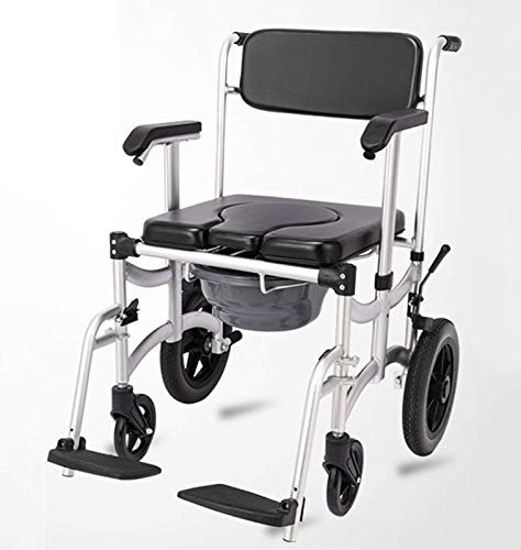 LYDBMYT Sedia pieghevole per doccia/toilette con schienale morbido in PU, sedia a rotelle per doccia, sedile imbottito per WC, freni, pedale rimovibile, braccioli regolabili