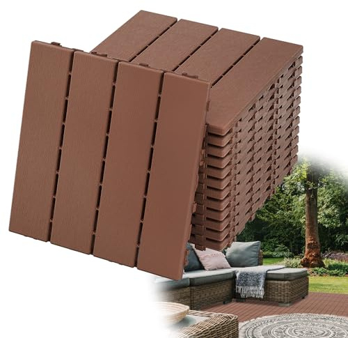 HENGMEI Fliesen Balkonfliesen 30x30cm Terrassenfliesen Klickfliesen Bodenbelag mit Klicksystem 1m²/11 Stück Terrassen Fliesen in Holzoptik Bodenbelag (Rötlichbraun)