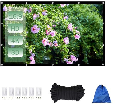Portable Projector Screen 300inch, Foldable Wrinkle-Free Lightweight Compact Screen, Outdoor Open Air Movie Screen 120inch, 16:9 HD, Washable(300inch)