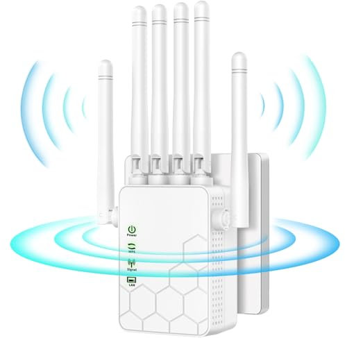 Ripetitore WiFi,Ripetitore WiFi Potente per Casa,Amplificatore Wifi,6 Antenna,2 Porte LAN, amplificatore segnale wifi,Copertura WiFi 300 m², facile installazione,WiFi Extender (ZJQ3)