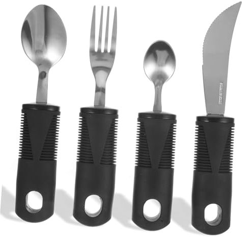 GARVALON 1satz Edelstahl Adaptive Besteckset Für Senioren Anti-rutsch Utensilien Für Erwachsene Ergonomisches Design Tragbar Teiliges Für Unterstützung Essensaufnahme