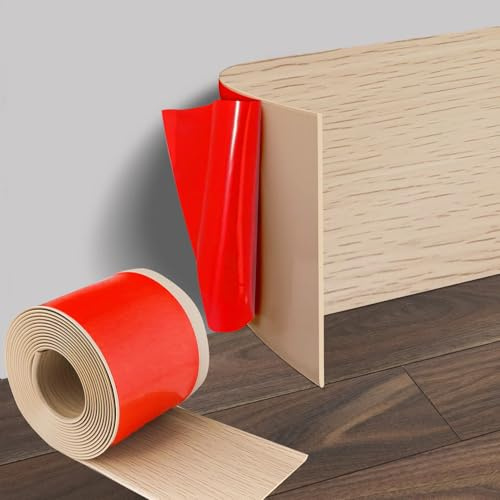 bechoanigel, battiscopa autoadesivo con venature di acero, 10 cm x 5 m, soglia in PVC flessibile, battiscopa morbido autoadesivo, listello decorativo autoadesivo per soglie per soggiorno, camera da