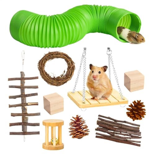 xowwyue Hamster-Spielzeugset, Haustiertunnel für Hasen,Kleintiertunnel | Hamsterstäbchen aus zum Verstecken, Hasen-Kauspielzeug für Zähne, natürliches Kaninchenspielzeug für Kleintiere