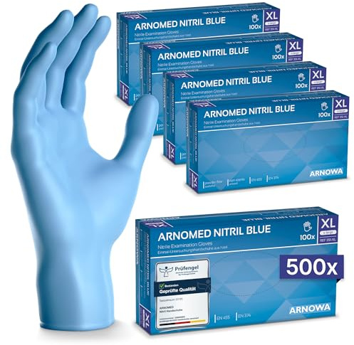 500x ARNOMED® Einweghandschuhe Blau, Nitril Handschuhe, Einmalhandschuhe XL | Nitrilhandschuhe Einweg puderfrei, Gummihandschuhe Einweg, Schutzhandschuhe, Handschuhe Nitril in XS, S, M, L, XL, XXL