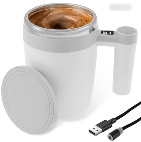 Self Stirring Coffee Mug 400ml Automatic Magnetic Self Mixing Coffee Cup with Temperature Display USB Rechargeable Stainless Steel Self Mixing Coffee Tumbler for Coffee Tea Hot Chocolate Milk Mug