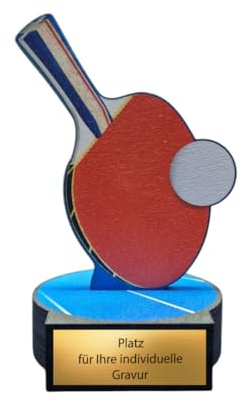 Tischtennis Pokal 16 cm - Trophäe aus Holz mit Gravur & Ping Pong Motiv | Personalisierbare Auszeichnung für Turniere, inkl. Schläger & Ball Design, 8 mm Birkensperrholz, 180 g leicht & stabil