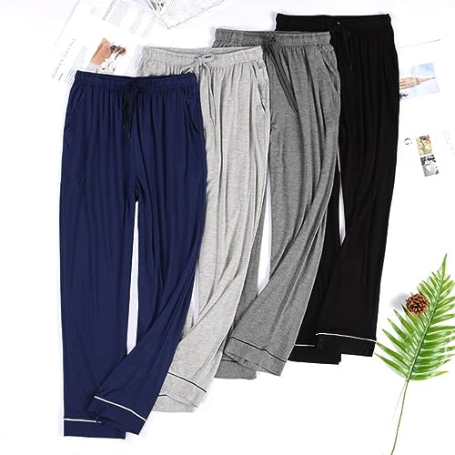 Pyjamas Lounge Pants Men Mens Pyjama Bottoms with Pockets Straight-Fit | Bottoms Loose Fit Night Wear Trouser Elastic Waist Sleep Pants Comfortable Breathable Summer Trousers Trousers For Men Uk