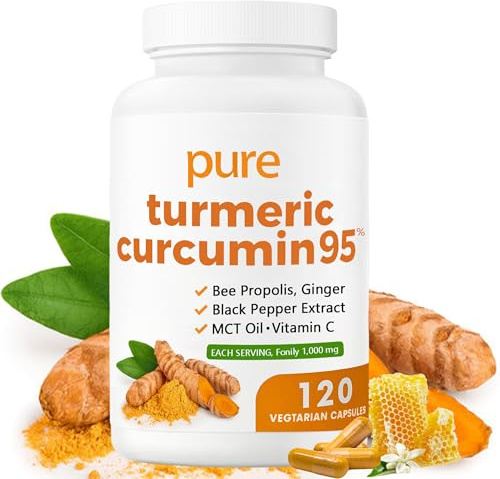 ARSYCHLL Nivelle Turmeric Curcumin 95 1000mg - 95% Turmeric Complex Supplement with Bee Propolis, Ginger, MCT Oil, Fat Soluble Vitamin C, & Black Pepper, Non-GMO, Gluten Free, 120 Capsules